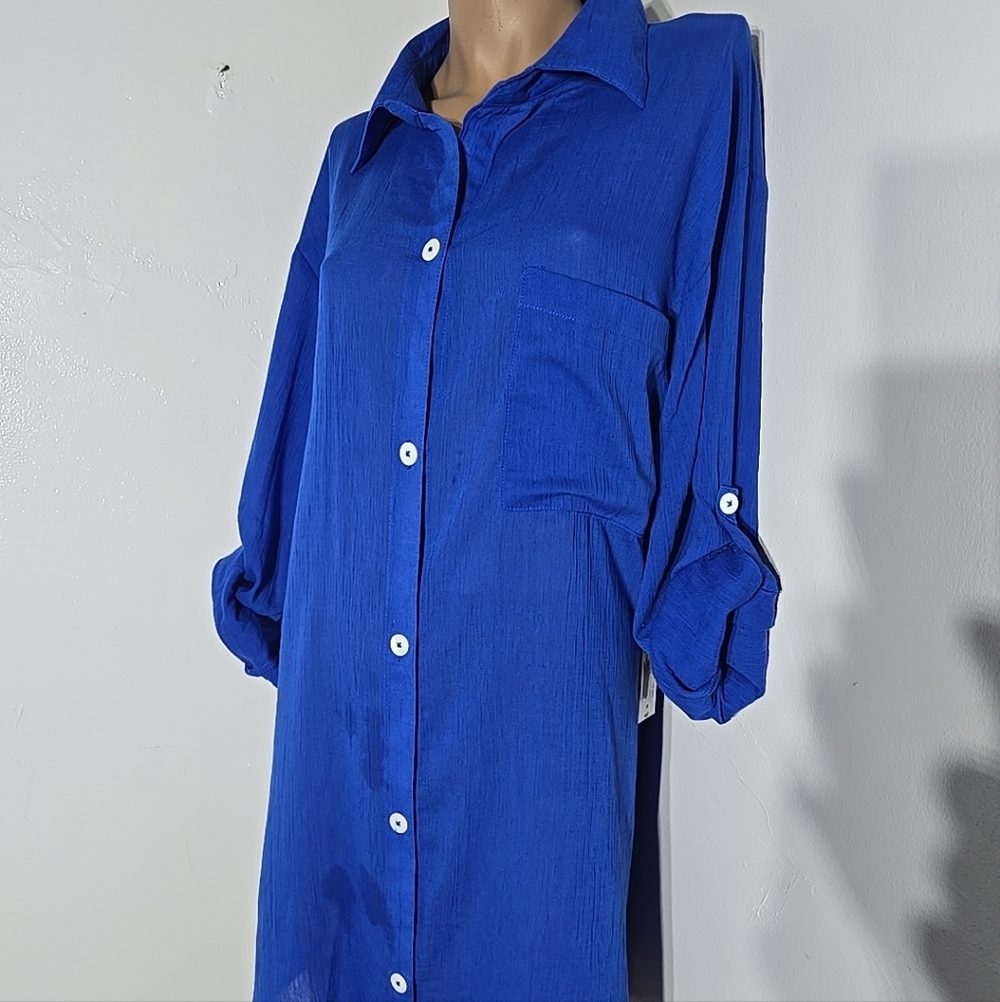 Sonnet Shores Womens Royal Blue Button Down Oversized Top Size 2X NWT